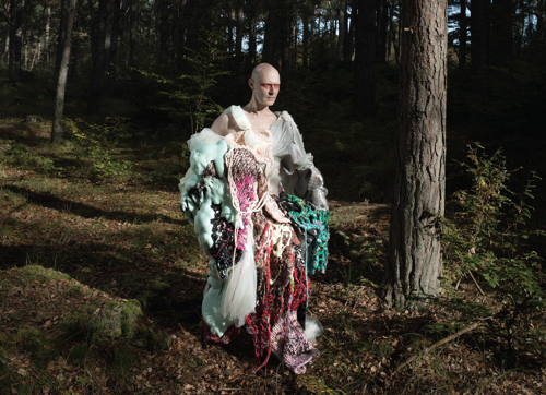 Photographic portrait of Dr Siôn Parkinson in Stinkhorn-inspired robe